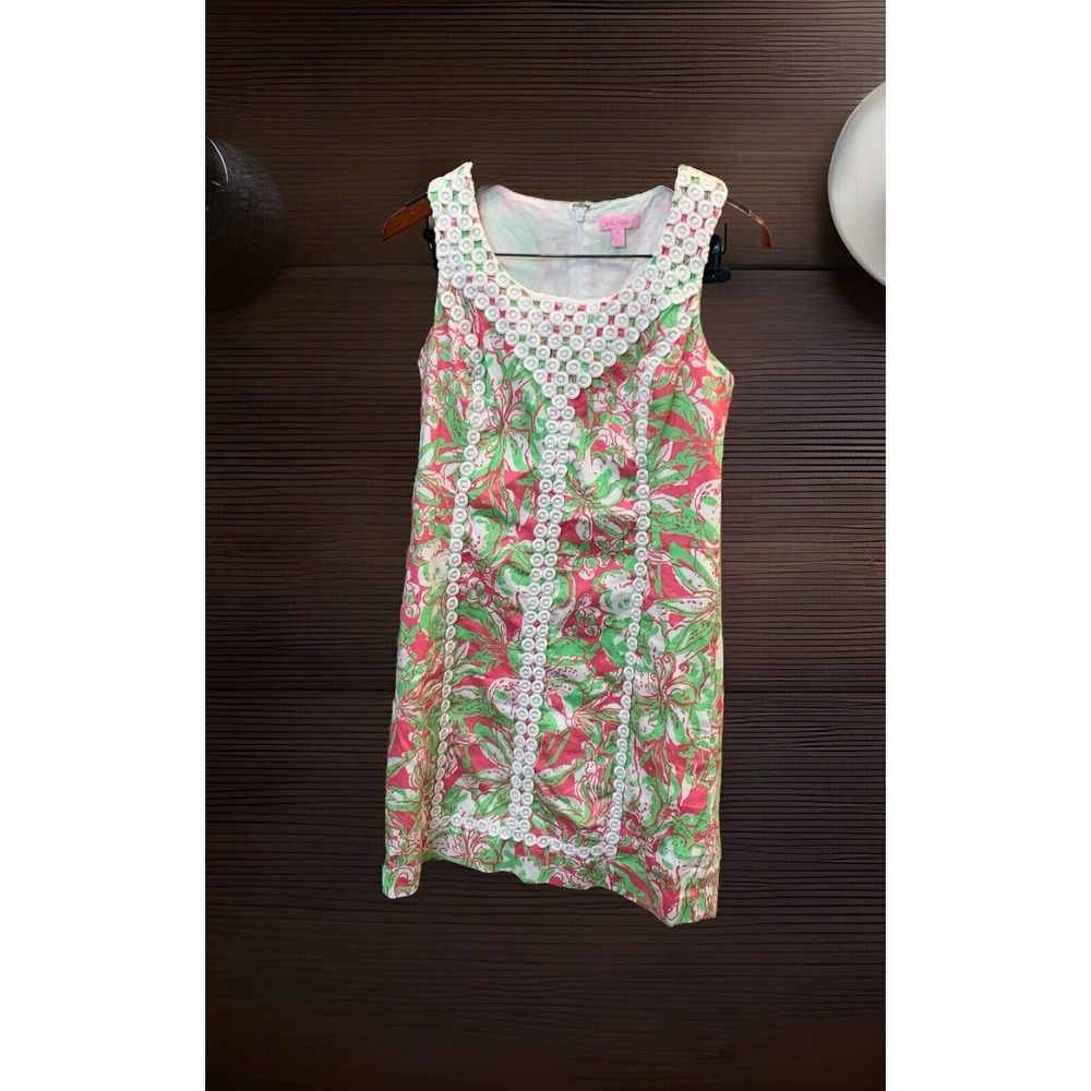 Lilly Pulitzer Womens Floral Pink & Green Sleeveless Cotton Dress Size 12